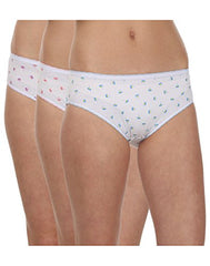 BLAZON Women's Cotton Hipster Pack of 3 (White Base Panty, Print May Vary)