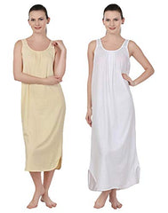 BLAZON Women's Cotton Nighty Slip - Set of 2 (Skin & White)