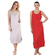 BLAZON Women's Cotton Hosiery Solid Maxi Nighty Slip (Pack of 2) Available Sizes: S, M, L, XL, 2XL, 3XL, 4XL, 5XL - Almond Frost, Red