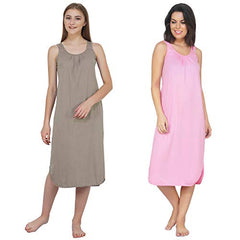 BLAZON Women's Cotton Hosiery Solid Maxi Nighty Slip (Pack of 2) Available Sizes: S, M, L, XL, 2XL, 3XL, 4XL, 5XL - Smoky Grey, Pink