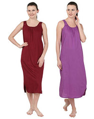 BLAZON Women's Cotton Nighty Slip - Set of 2 (Maroon & Purple)