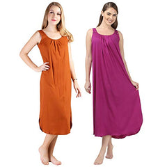 BLAZON Women's Cotton Hosiery Solid Maxi Nighty Slip (Pack of 2) Available Sizes: S, M, L, XL, 2XL, 3XL, 4XL, 5XL - Brandy, Vivid Violet