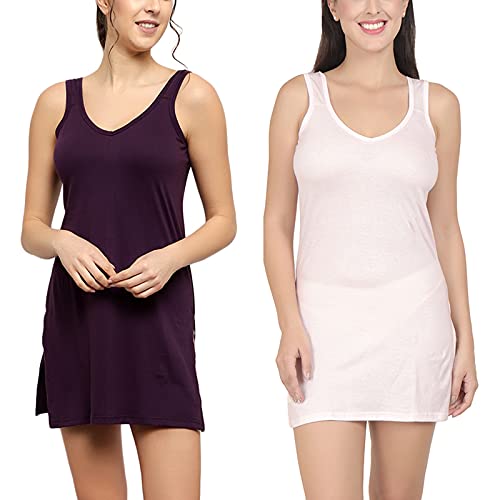 BLAZON Women's Cotton Hosiery Selfie Midi Slip Combo Pack of 2 (Available Sizes: XS, S, M, L, XL, 2XL, 3XL, 4XL, 5XL) - Blueviolet, Baby Pink