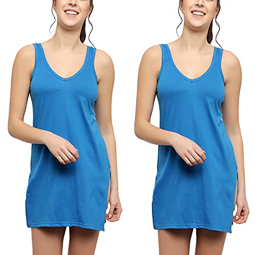 BLAZON Women's Cotton Hosiery Selfie Midi Slip Combo Pack of 2 (Available Sizes: XS, S, M, L, XL, 2XL, 3XL, 4XL, 5XL) - Royal Blue