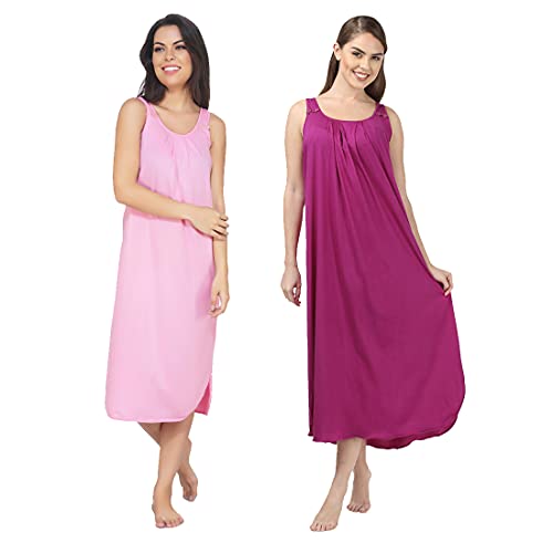 BLAZON Women's Cotton Hosiery Solid Maxi Nighty Slip (Pack of 2) Available Sizes: S, M, L, XL, 2XL, 3XL, 4XL, 5XL - Pink, Vivid Violet