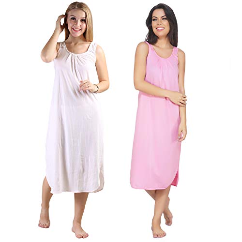 BLAZON Women's Cotton Hosiery Solid Maxi Nighty Slip (Pack of 2) Available Sizes: S, M, L, XL, 2XL, 3XL, 4XL, 5XL - Strawberry Frost, Pink