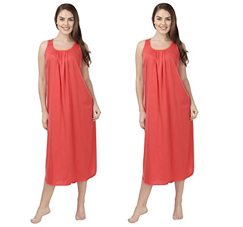 BLAZON Women's Cotton Hosiery Solid Maxi Nighty Slip (Pack of 2) Available Sizes: S, M, L, XL, 2XL, 3XL, 4XL, 5XL - Old Rose