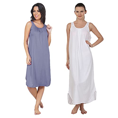 BLAZON Women's Cotton Hosiery Solid Maxi Nighty Slip (Pack of 2) Available Sizes: S, M, L, XL, 2XL, 3XL, 4XL, 5XL - Lavender, White