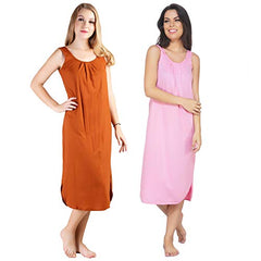 BLAZON Women's Cotton Hosiery Solid Maxi Nighty Slip (Pack of 2) Available Sizes: S, M, L, XL, 2XL, 3XL, 4XL, 5XL - Brandy, Pink