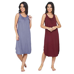 BLAZON Women's Cotton Hosiery Solid Maxi Nighty Slip (Pack of 2) Available Sizes: S, M, L, XL, 2XL, 3XL, 4XL, 5XL - Lavender, Tamarind