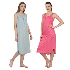 BLAZON Women's Cotton Hosiery Solid Maxi Nighty Slip (Pack of 2) Available Sizes: S, M, L, XL, 2XL, 3XL, 4XL, 5XL - Wisp Grey, Dark Pink