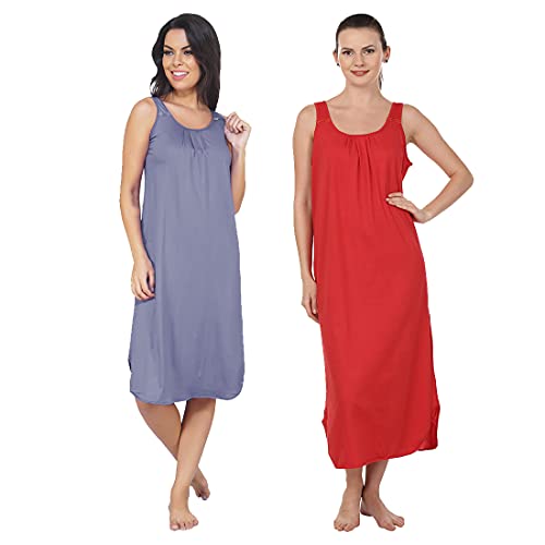 BLAZON Women's Cotton Hosiery Solid Maxi Nighty Slip (Pack of 2) Available Sizes: S, M, L, XL, 2XL, 3XL, 4XL, 5XL - Lavender, Red