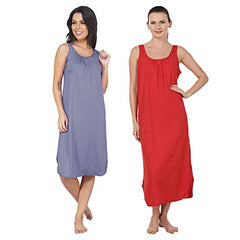 BLAZON Women's Cotton Hosiery Solid Maxi Nighty Slip (Pack of 2) Available Sizes: S, M, L, XL, 2XL, 3XL, 4XL, 5XL - Lavender, Red