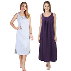 BLAZON Women's Cotton Hosiery Solid Maxi Nighty Slip (Pack of 2) Available Sizes: S, M, L, XL, 2XL, 3XL, 4XL, 5XL - Blueberry Frost, Blueviolet