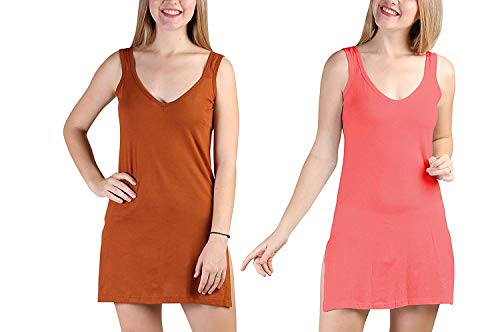 BLAZON Women's Cotton Hosiery Selfie Midi Slip Combo Pack of 2 (Available Sizes: XS, S, M, L, XL, 2XL, 3XL, 4XL, 5XL) - Brandy, Old Rose