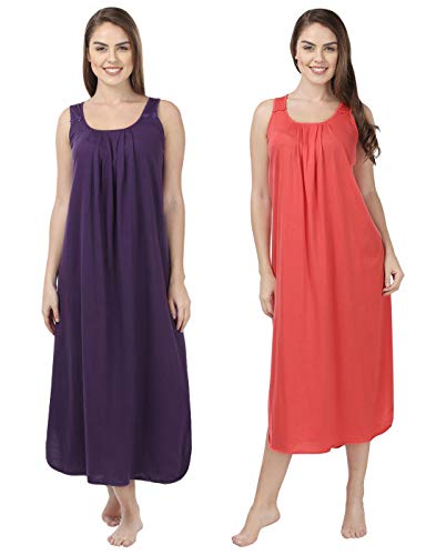 BLAZON Women's Cotton Hosiery Solid Maxi Nighty Slip (Pack of 2) Available Sizes: S, M, L, XL, 2XL, 3XL, 4XL, 5XL - Blueviolet, Old Rose