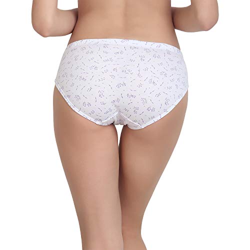 BLAZON Women's Mid Rise Hipster Soft Skin (Inner-Elastic) Panty | Printed | Combo Pack of 3 | White Base | Available Sizes: S, M, L, XL, 2XL, 3XL, 4XL, 5XL - ROSEIRA White