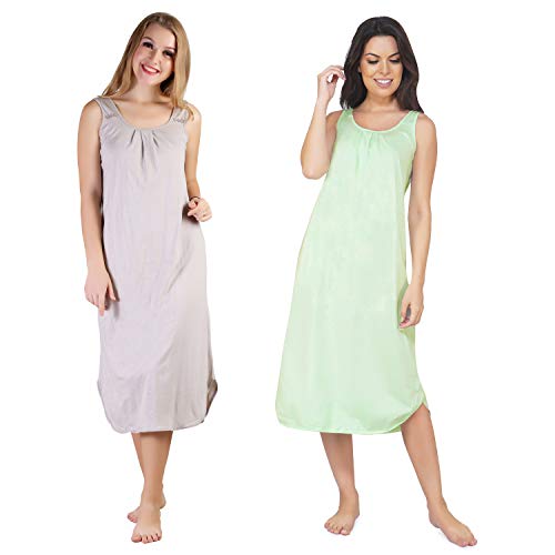 BLAZON Women's Cotton Hosiery Solid Maxi Nighty Slip (Pack of 2) Available Sizes: S, M, L, XL, 2XL, 3XL, 4XL, 5XL - Almond Frost, Sea Green