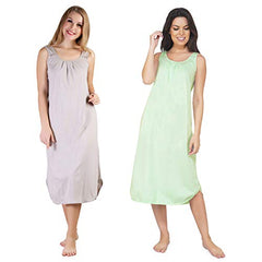 BLAZON Women's Cotton Hosiery Solid Maxi Nighty Slip (Pack of 2) Available Sizes: S, M, L, XL, 2XL, 3XL, 4XL, 5XL - Almond Frost, Sea Green