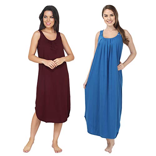 BLAZON Women's Cotton Hosiery Solid Maxi Nighty Slip (Pack of 2) Available Sizes: S, M, L, XL, 2XL, 3XL, 4XL, 5XL - Tamarind, Royal Blue