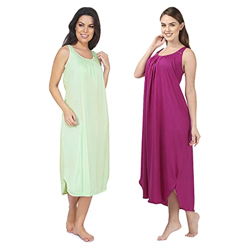 BLAZON Women's Cotton Hosiery Solid Maxi Nighty Slip (Pack of 2) Available Sizes: S, M, L, XL, 2XL, 3XL, 4XL, 5XL - Sea Green, Vivid Violet