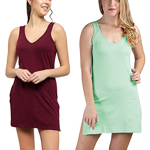 BLAZON Women's Cotton Hosiery Selfie Midi Slip Combo Pack of 2 (Available Sizes: XS, S, M, L, XL, 2XL, 3XL, 4XL, 5XL) - Tamarind, Pista