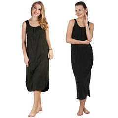 BLAZON Women's Cotton Hosiery Solid Maxi Nighty Slip (Pack of 2) Available Sizes: S, M, L, XL, 2XL, 3XL, 4XL, 5XL - Martini Olive, Black