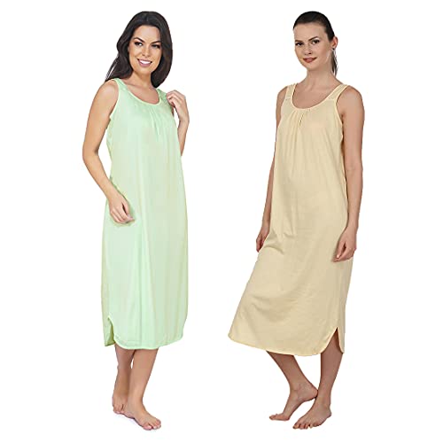 BLAZON Women's Cotton Hosiery Solid Maxi Nighty Slip (Pack of 2) Available Sizes: S, M, L, XL, 2XL, 3XL, 4XL, 5XL - Sea Green, Skin