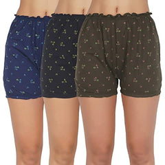 BLAZON Women's Cotton Hoisery Bloomers Floral Print Combo (Pack of 6) (Availabe Sizes: XS, S, M, L, XL, XXL, 3XL, 4XL, 5XL) - Black, Brown and Navy Blue