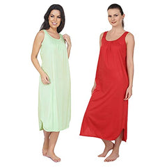 BLAZON Women's Cotton Hosiery Solid Maxi Nighty Slip (Pack of 2) Available Sizes: S, M, L, XL, 2XL, 3XL, 4XL, 5XL - Sea Green, Red