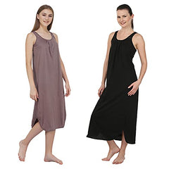 BLAZON Women's Cotton Hosiery Solid Maxi Nighty Slip (Pack of 2) Available Sizes: S, M, L, XL, 2XL, 3XL, 4XL, 5XL - Brownish Grey, Black