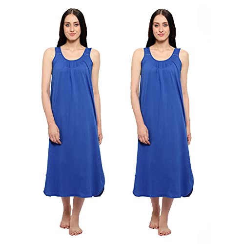 BLAZON Women's Cotton Hosiery Solid Maxi Nighty Slip (Pack of 2) Available Sizes: S, M, L, XL, 2XL, 3XL, 4XL, 5XL - Sapphire Blue