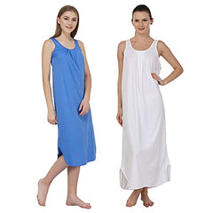 BLAZON Women's Cotton Hosiery Solid Maxi Nighty Slip (Pack of 2) Available Sizes: S, M, L, XL, 2XL, 3XL, 4XL, 5XL - Azure Blue, White