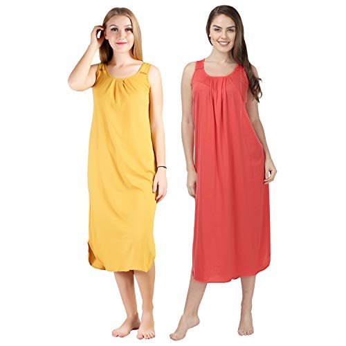 BLAZON Women's Cotton Hosiery Solid Maxi Nighty Slip (Pack of 2) Available Sizes: S, M, L, XL, 2XL, 3XL, 4XL, 5XL - Whiskey, Old Rose