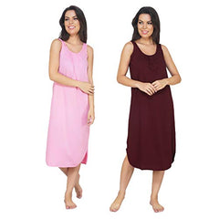 BLAZON Women's Cotton Hosiery Solid Maxi Nighty Slip (Pack of 2) Available Sizes: S, M, L, XL, 2XL, 3XL, 4XL, 5XL - Tamarind, Pink