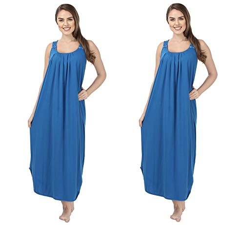 BLAZON Women's Cotton Hosiery Solid Maxi Nighty Slip (Pack of 2) Available Sizes: S, M, L, XL, 2XL, 3XL, 4XL, 5XL - Royal Blue