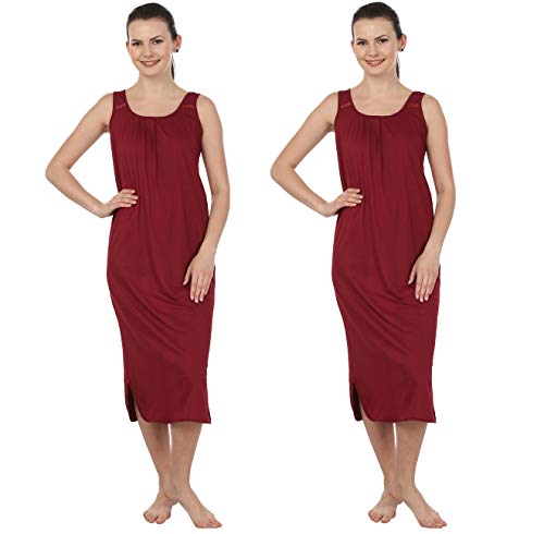 BLAZON Women's Cotton Hosiery Solid Maxi Nighty Slip (Pack of 2) Available Sizes: S, M, L, XL, 2XL, 3XL, 4XL, 5XL - Maroon