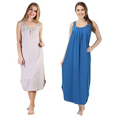 BLAZON Women's Cotton Hosiery Solid Maxi Nighty Slip (Pack of 2) Available Sizes: S, M, L, XL, 2XL, 3XL, 4XL, 5XL - Almond Frost, Royal Blue