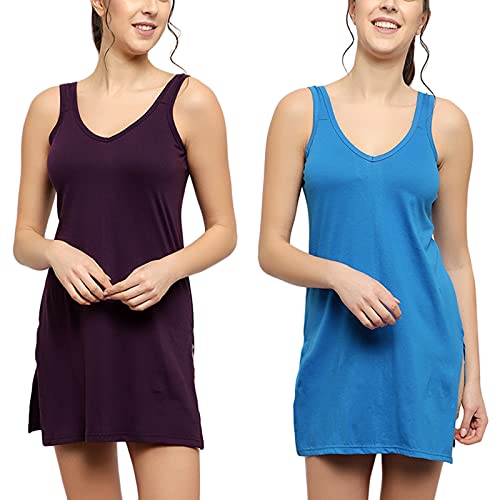 BLAZON Women's Cotton Hosiery Selfie Midi Slip Combo Pack of 2 (Available Sizes: XS, S, M, L, XL, 2XL, 3XL, 4XL, 5XL) - Blueviolet, Royal Blue