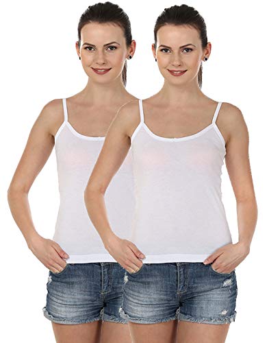 BLAZON Women's Premium Cotton Knits Hosiery Rosemerry Spaghetti Top | Combo Pack of 2 - Sober White