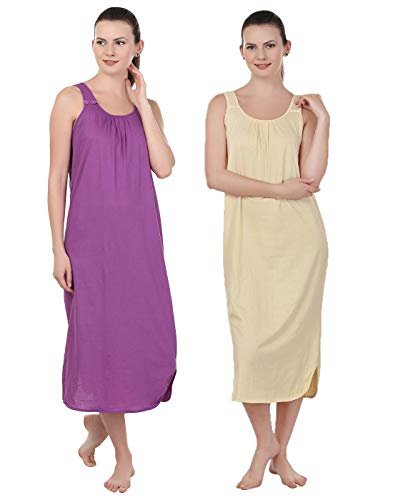 BLAZON Women's Cotton Nighty Slip - Set of 2 (Purple & Skin)