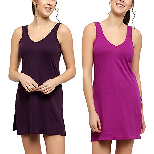 BLAZON Women's Cotton Hosiery Selfie Midi Slip Combo Pack of 2 (Available Sizes: XS, S, M, L, XL, 2XL, 3XL, 4XL, 5XL) - Blueviolet, Vivid Violet