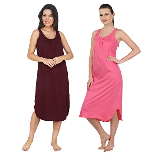 BLAZON Women's Cotton Hosiery Solid Maxi Nighty Slip (Pack of 2) (11003 Tamarind_Dark_Pink_02_3XL_Tamarind_Dark_Pink_XXX-Large)