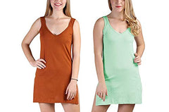 BLAZON Women's Cotton Hosiery Selfie Midi Slip Combo Pack of 2 (Available Sizes: XS, S, M, L, XL, 2XL, 3XL, 4XL, 5XL) - Brandy, Pista