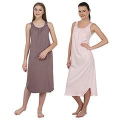 BLAZON Women's Cotton Hosiery Solid Maxi Nighty Slip (Pack of 2) Available Sizes: S, M, L, XL, 2XL, 3XL, 4XL, 5XL - Brownish Grey, Baby Pink