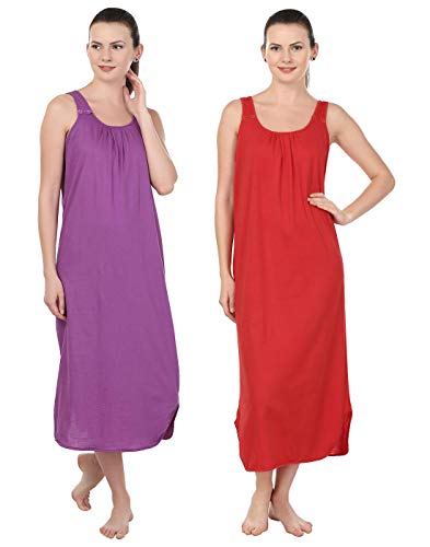 BLAZON Women's Cotton Hosiery Solid Maxi Nighty Slip (Pack of 2) Available Sizes: S, M, L, XL, 2XL, 3XL, 4XL, 5XL - Purple, Red