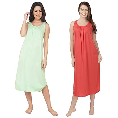 BLAZON Women's Cotton Hosiery Solid Maxi Nighty Slip (Pack of 2) Available Sizes: S, M, L, XL, 2XL, 3XL, 4XL, 5XL - Sea Green, Old Rose