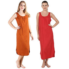 BLAZON Women's Cotton Hosiery Solid Maxi Nighty Slip (Pack of 2) Available Sizes: S, M, L, XL, 2XL, 3XL, 4XL, 5XL - Brandy, Red