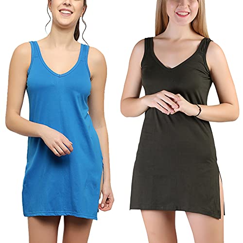 BLAZON Women's Cotton Hosiery Selfie Midi Slip Combo Pack of 2 (Available Sizes: XS, S, M, L, XL, 2XL, 3XL, 4XL, 5XL) - Royal Blue, Martini Olive