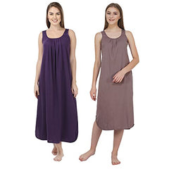 BLAZON Women's Cotton Hosiery Solid Maxi Nighty Slip (Pack of 2) Available Sizes: S, M, L, XL, 2XL, 3XL, 4XL, 5XL - Brownish Grey, Blueviolet